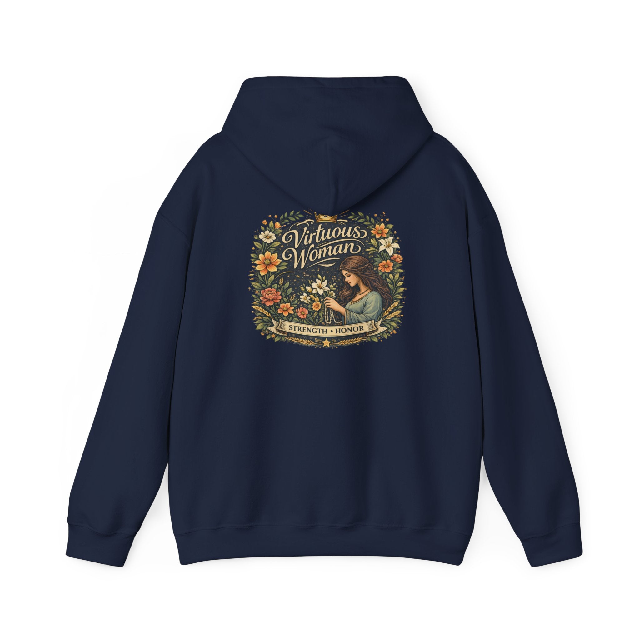 Virtuous Woman Hoodie — "Strength & Honor" Floral Vintage Pullover
