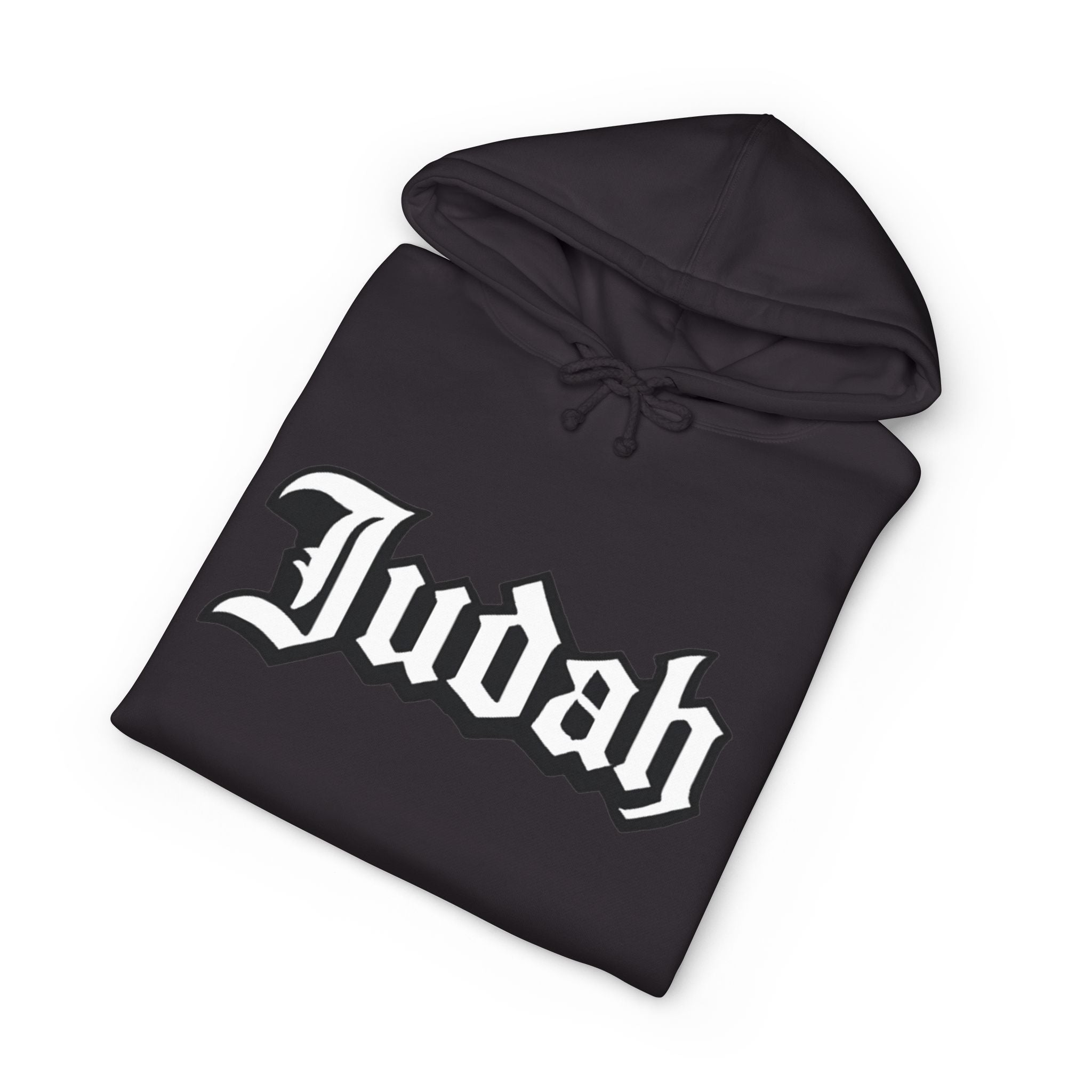 Judah Lion Hoodie — 'Judah' Gothic Front with Crowned Lion & Revelation 5:5 Back