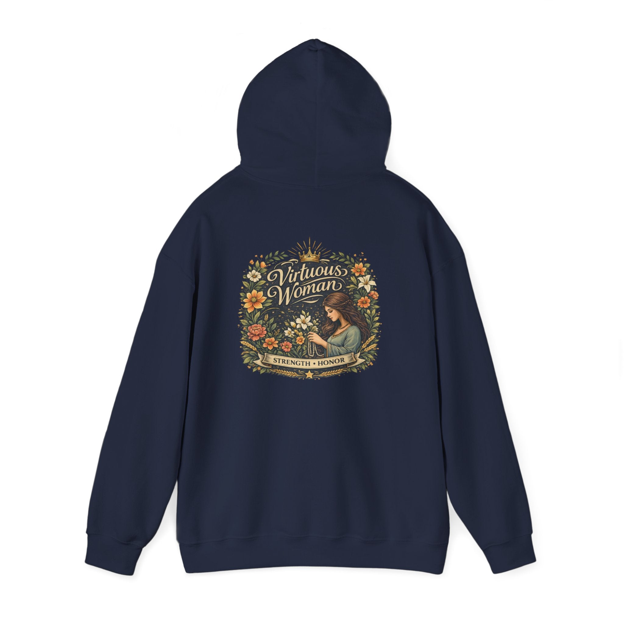 Virtuous Woman Hoodie — "Strength & Honor" Floral Vintage Pullover
