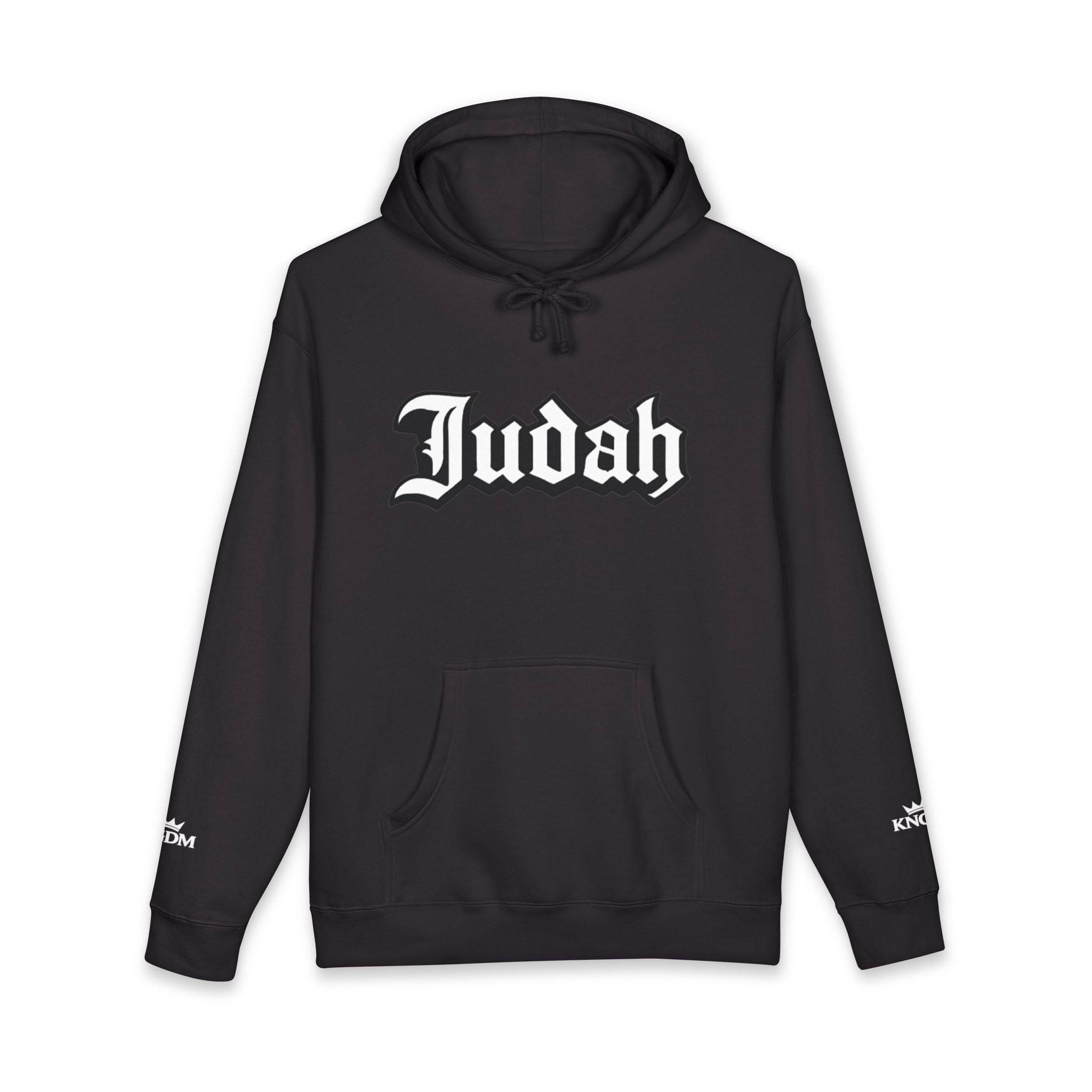 Judah Lion Hoodie — 'Judah' Gothic Front with Crowned Lion & Revelation 5:5 Back